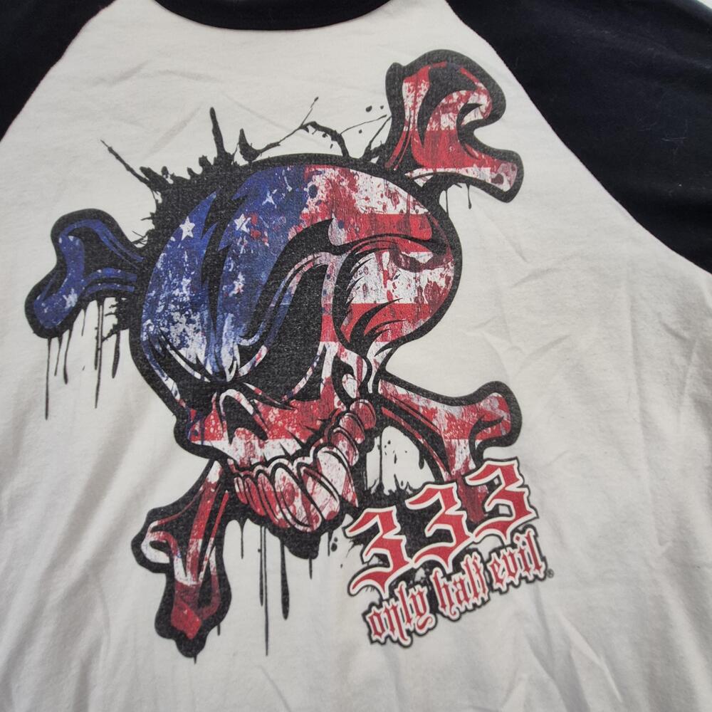 Canvas Shirt Mens Medium White Black 333 Skull Only Half Evil Raglan Graphic Tee